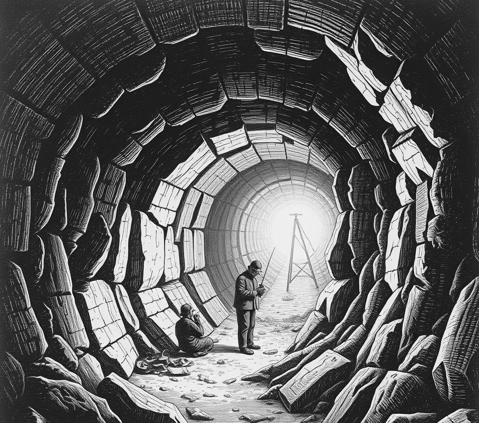 Subterranean circulation duct under repair