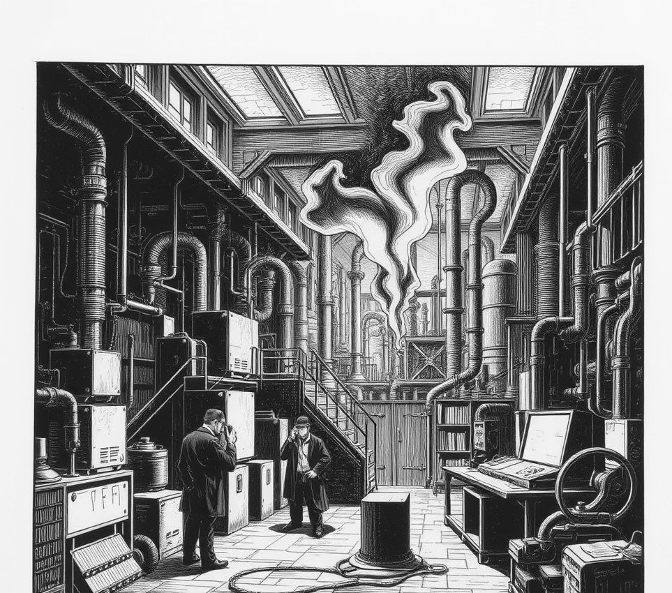 Sub-crustal industrial outpost where automated municipal software reframes workplace mortality as exemplary quietness.