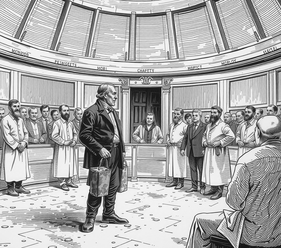 Malik Jaro stands in a domed courtroom wearing thick grey metal blocks strapped to his shoes, while an elderly magistrate stares at the floor.